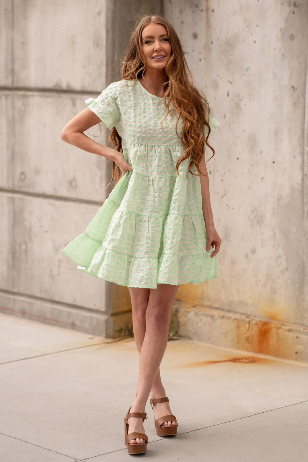 Ruffled Hem Short Sleeve Tiered Dress