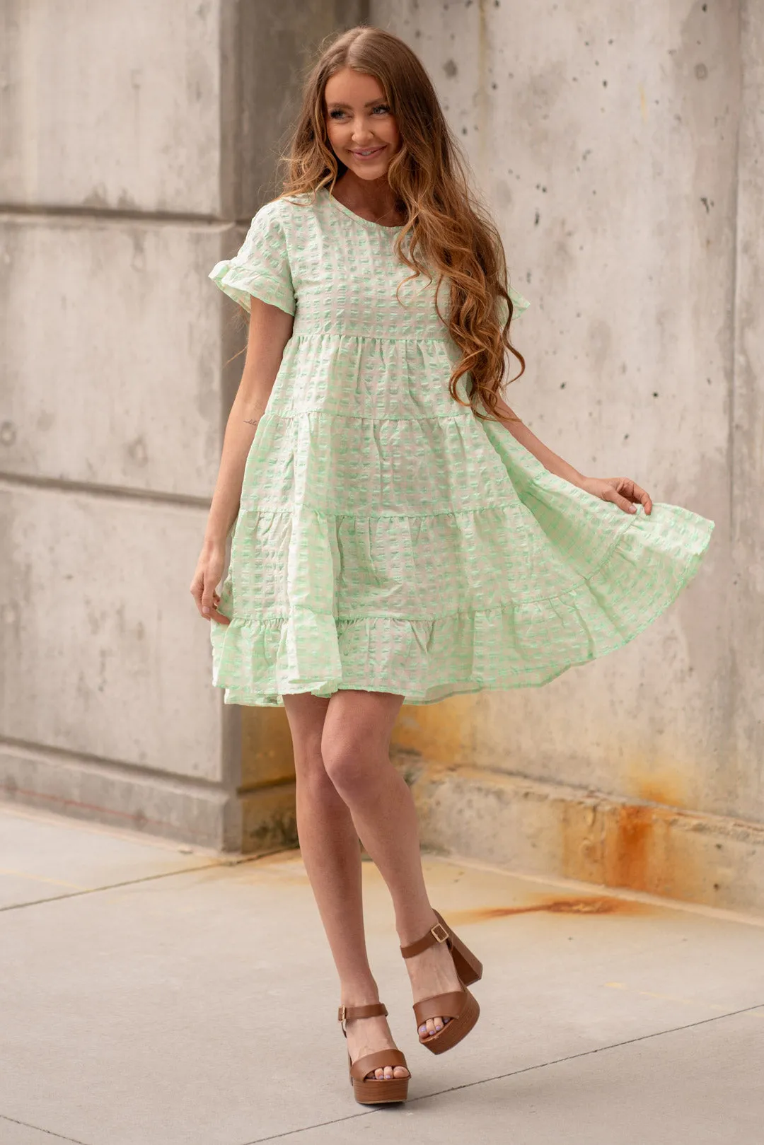 Ruffled Hem Short Sleeve Tiered Dress
