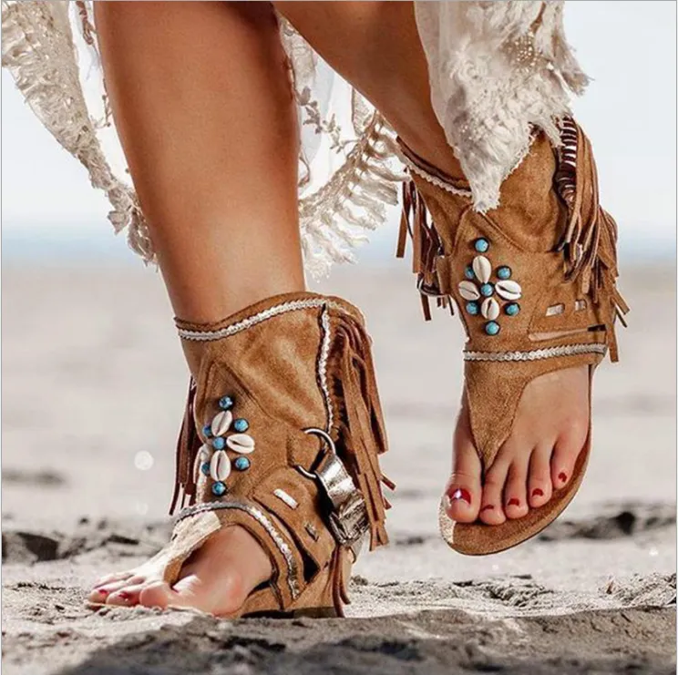 Sandals Retro Gladiator Ladies Clip Toe Vintage Boots Casual Tassel Rome Summer Shoes Female New