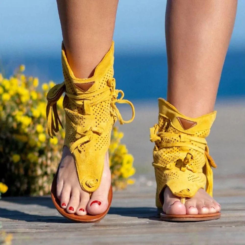 Sandals Retro Gladiator Ladies Clip Toe Vintage Boots Casual Tassel Rome Summer Shoes Female New