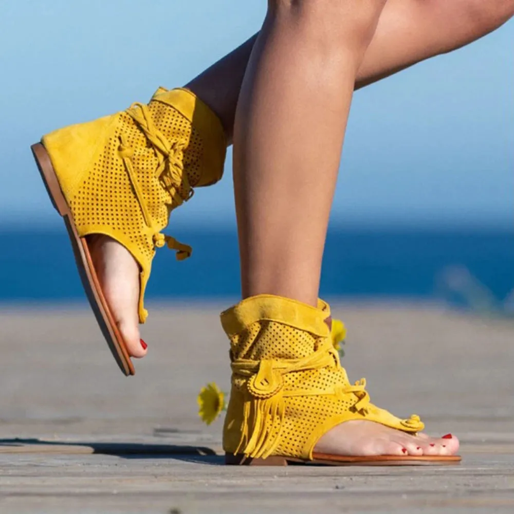 Sandals Retro Gladiator Ladies Clip Toe Vintage Boots Casual Tassel Rome Summer Shoes Female New