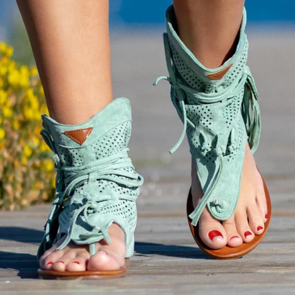 Sandals Retro Gladiator Ladies Clip Toe Vintage Boots Casual Tassel Rome Summer Shoes Female New