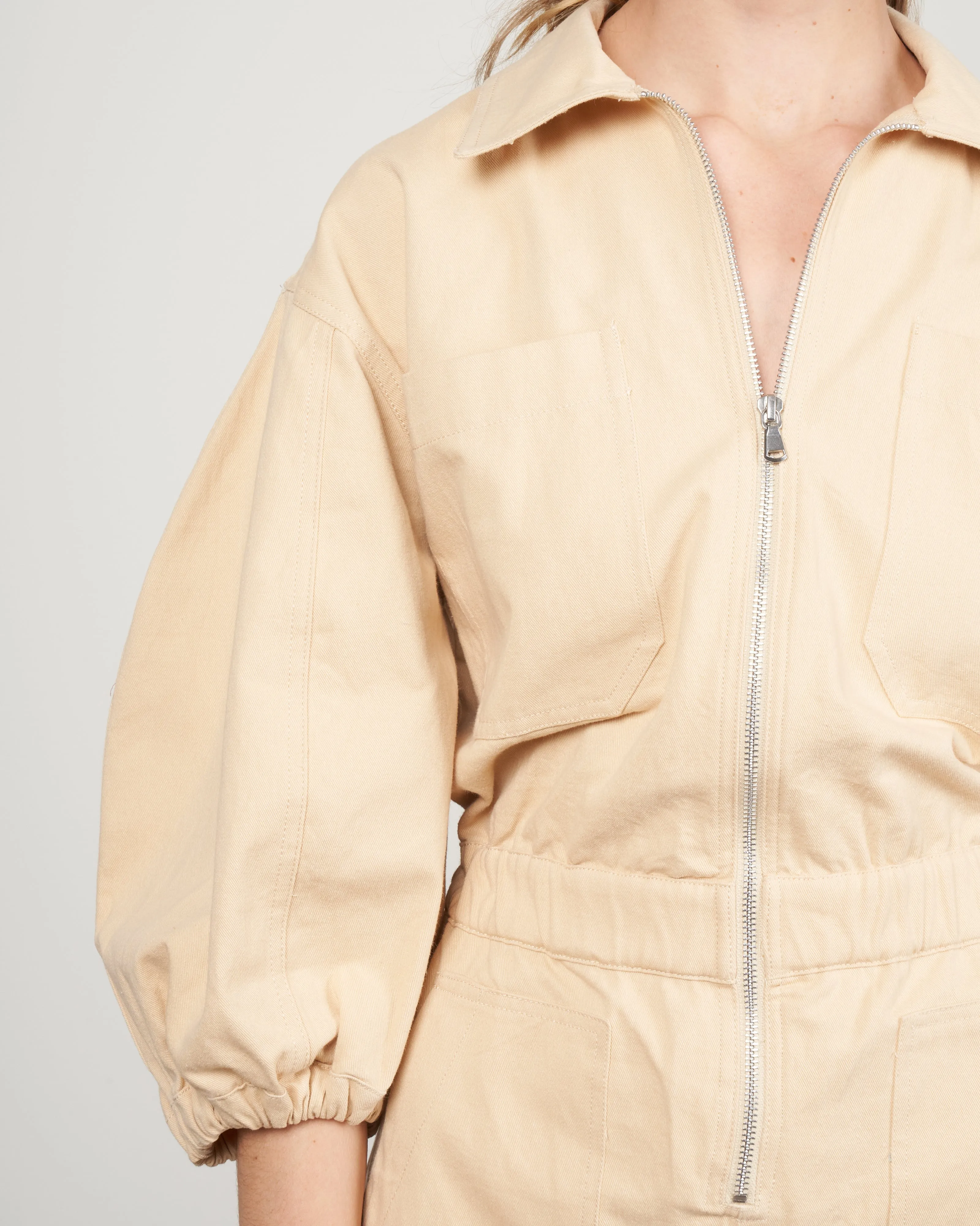 sia solid puff sleeve jumpsuit - hay