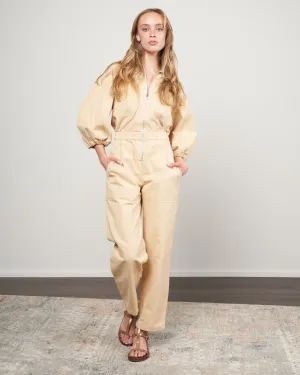 sia solid puff sleeve jumpsuit - hay