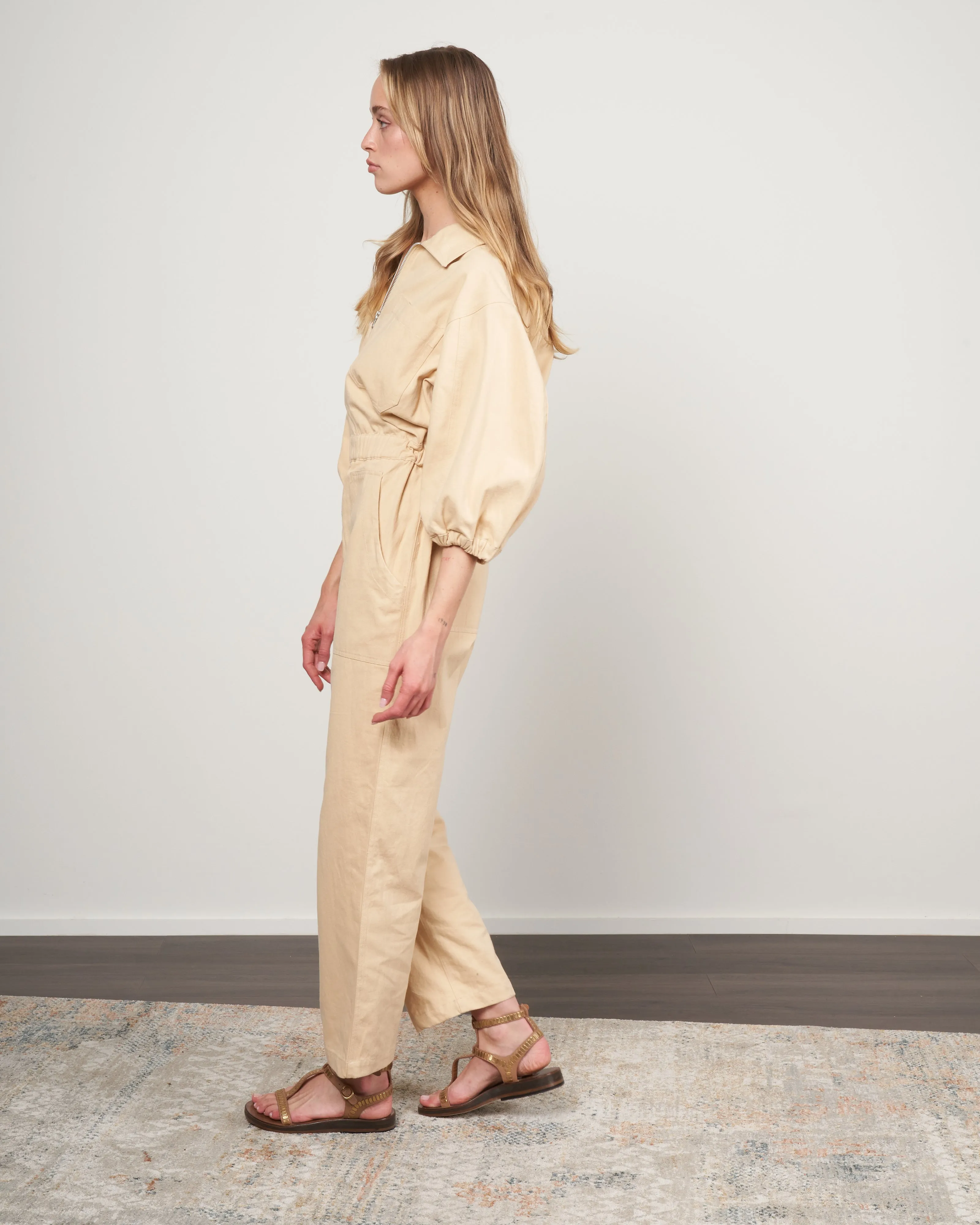 sia solid puff sleeve jumpsuit - hay
