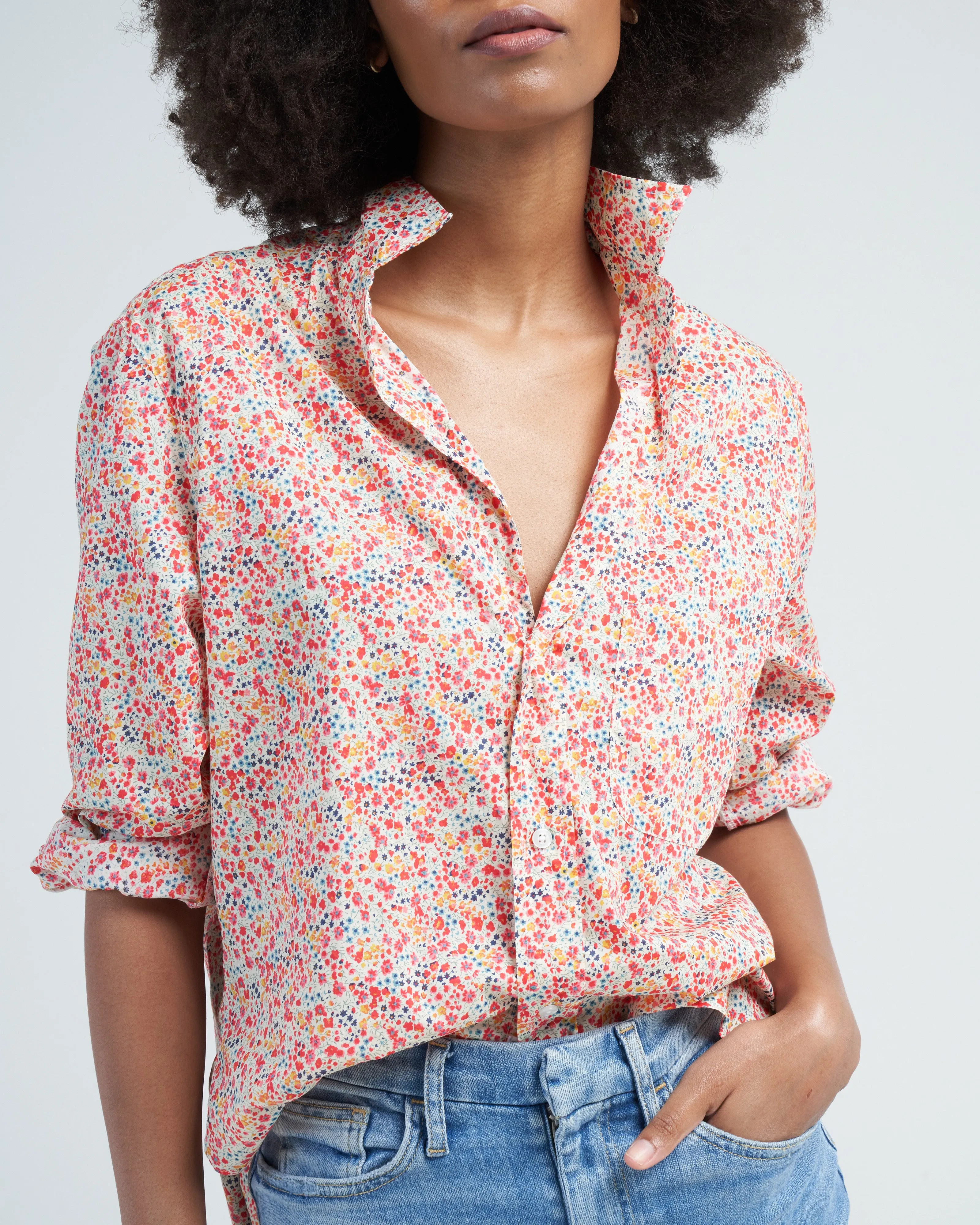 silvio woven button-up shirt - yellow, red, navy floral