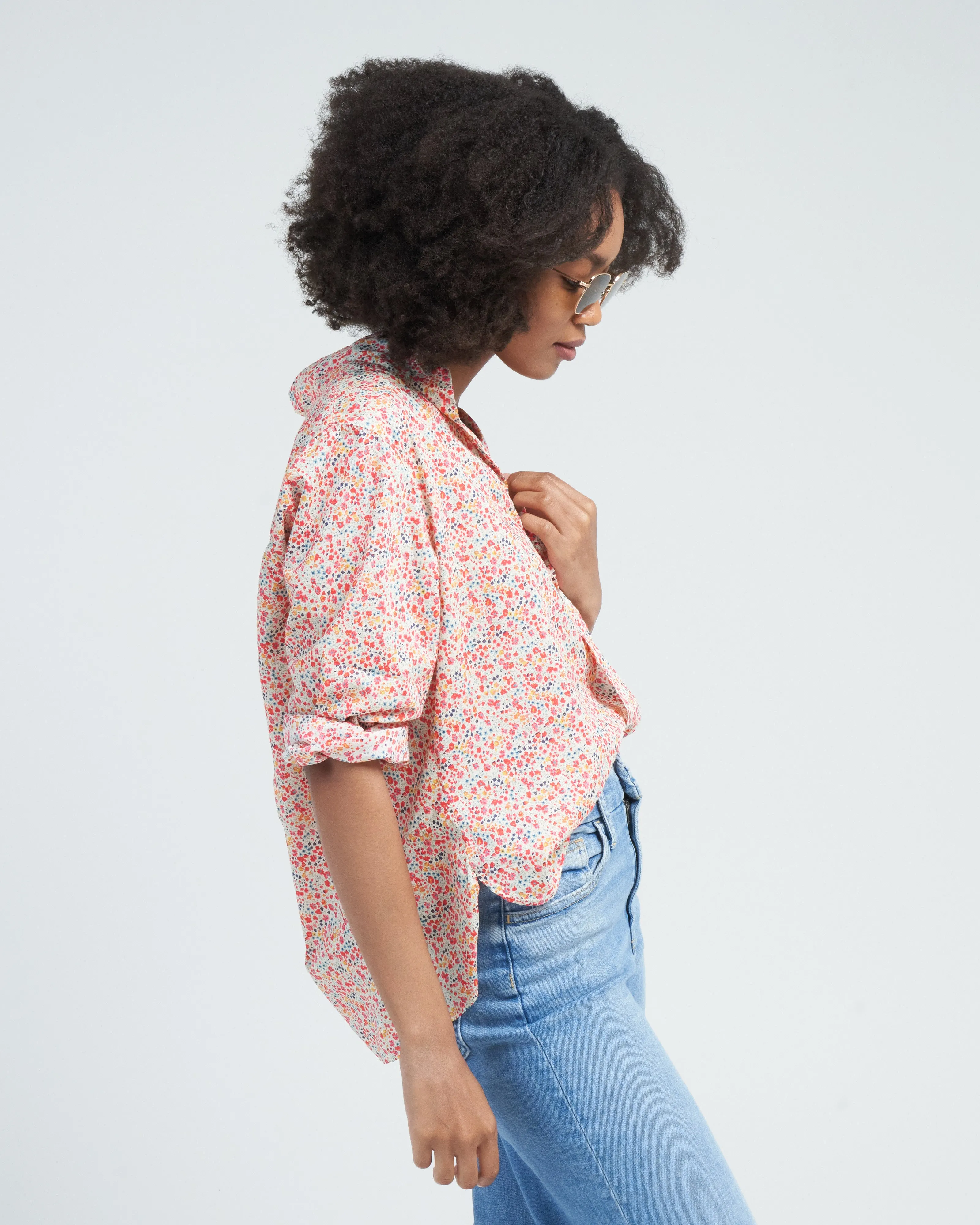 silvio woven button-up shirt - yellow, red, navy floral