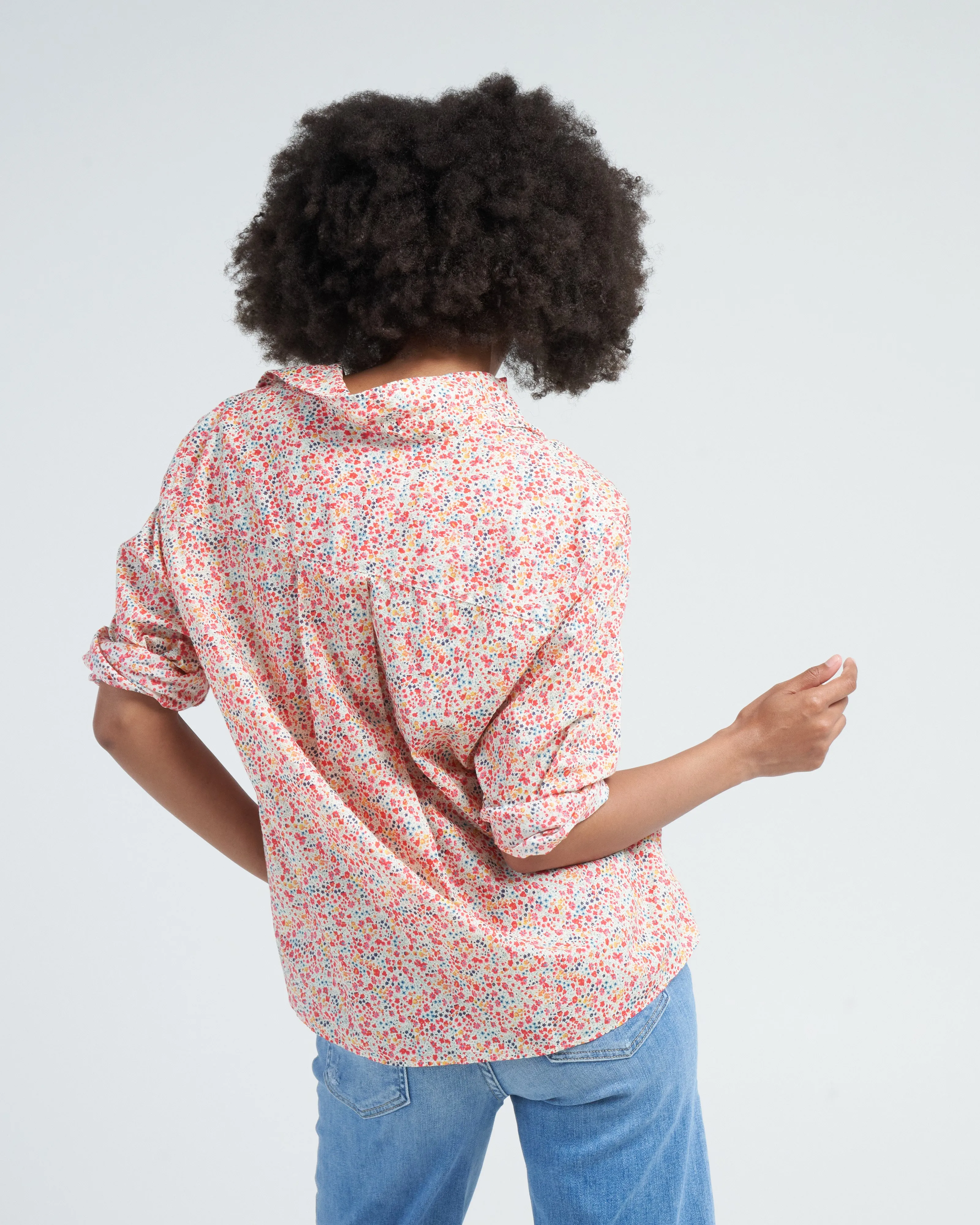 silvio woven button-up shirt - yellow, red, navy floral