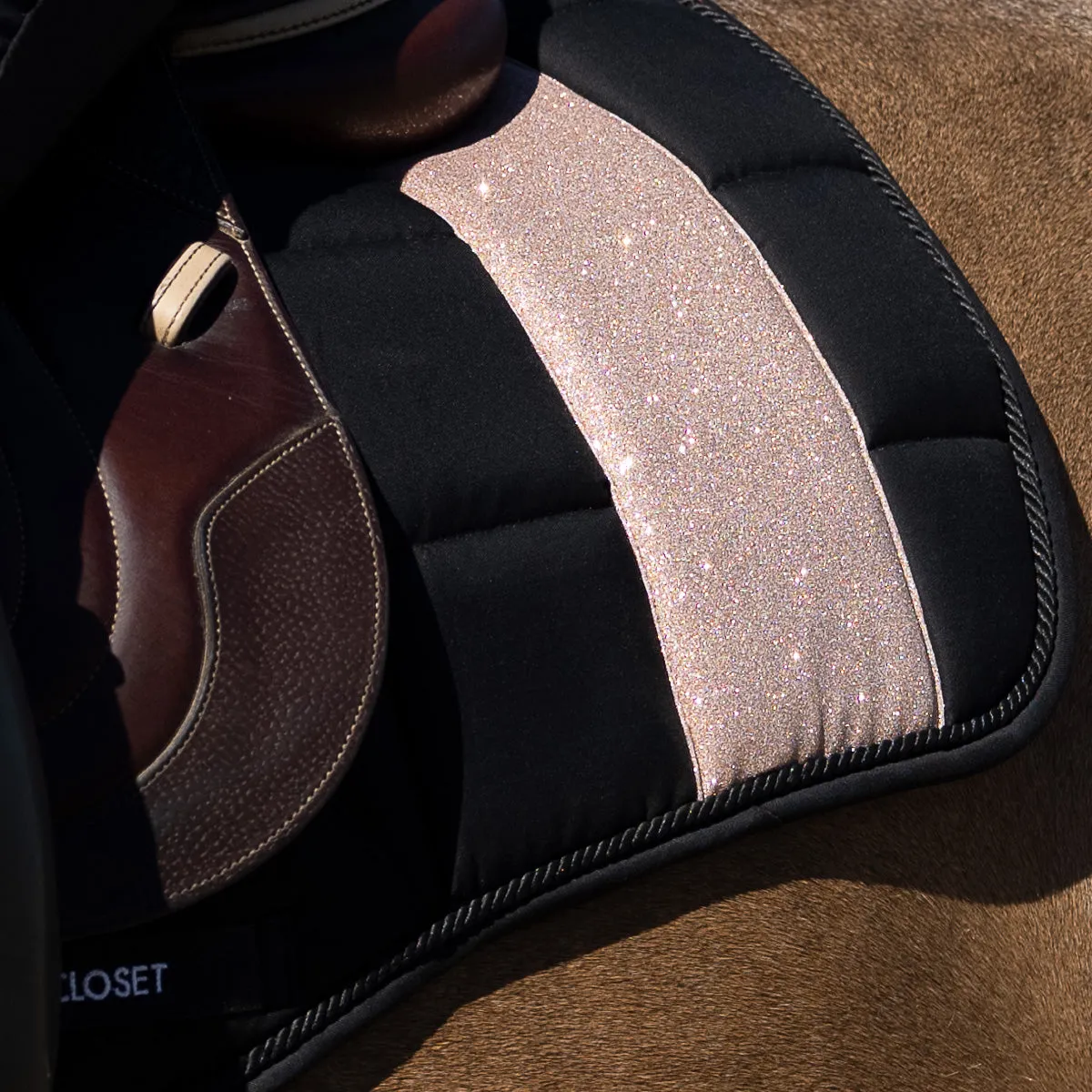 STRIPE Glitter Mesh Sparkly Jumping Saddle Pad Black Rose Gold