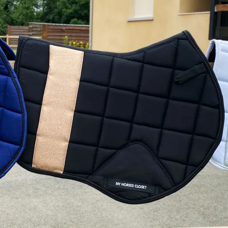 STRIPE Glitter Mesh Sparkly Jumping Saddle Pad Black Rose Gold