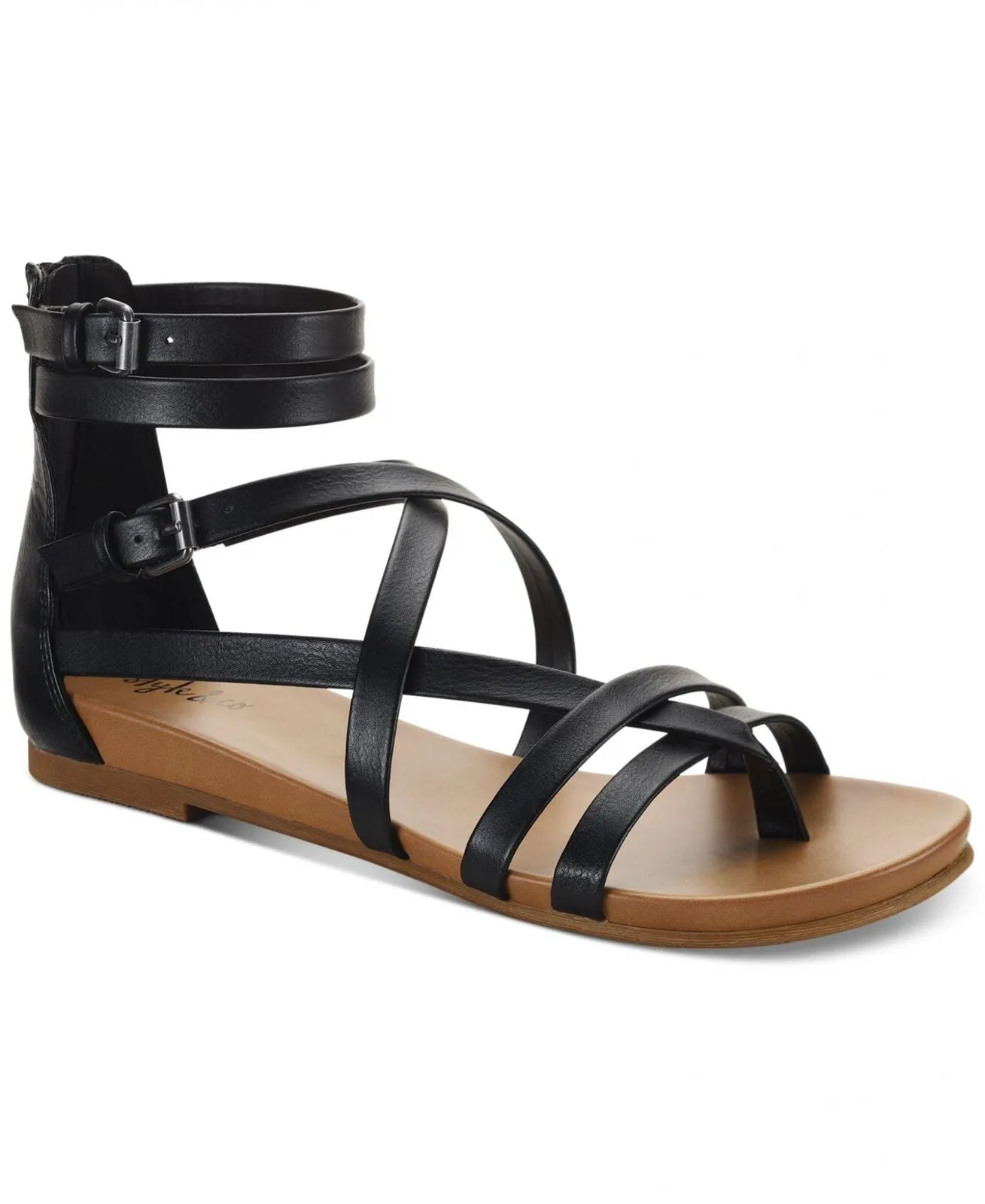 Style & Co Womens Criss Cross Straps Chelsea Gladiator Flat Sandals Black 6.5M