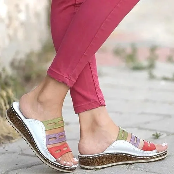 Summer Low Heels Sandals Open Toe Outdoor Slippers Slides Gladiator Wedge Slippers