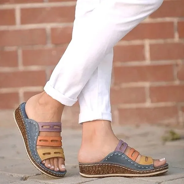 Summer Low Heels Sandals Open Toe Outdoor Slippers Slides Gladiator Wedge Slippers