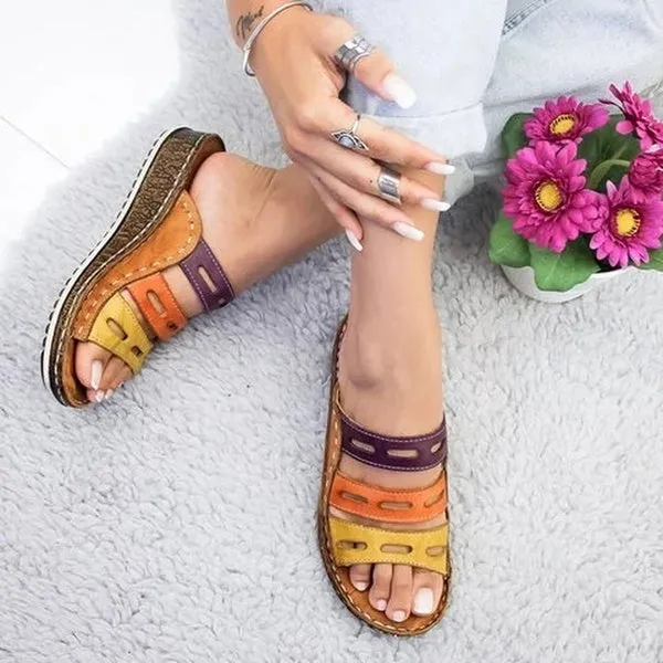 Summer Low Heels Sandals Open Toe Outdoor Slippers Slides Gladiator Wedge Slippers