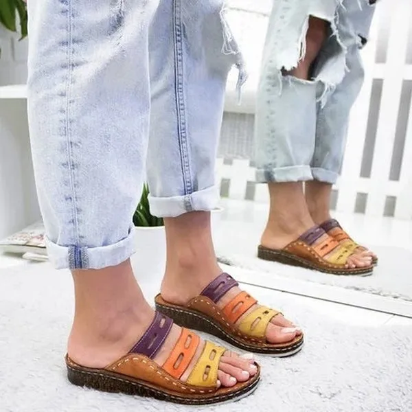 Summer Low Heels Sandals Open Toe Outdoor Slippers Slides Gladiator Wedge Slippers