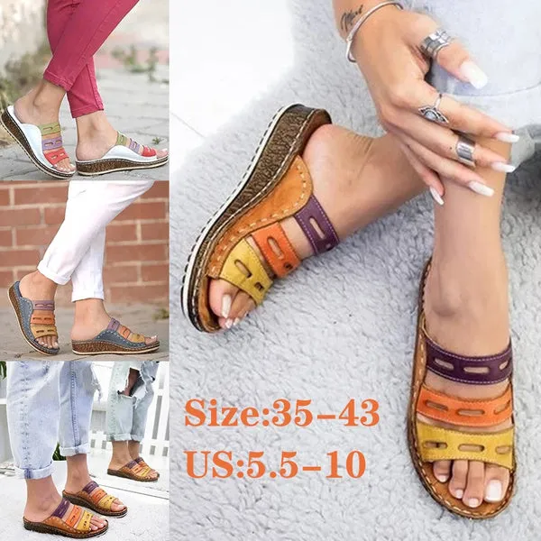 Summer Low Heels Sandals Open Toe Outdoor Slippers Slides Gladiator Wedge Slippers