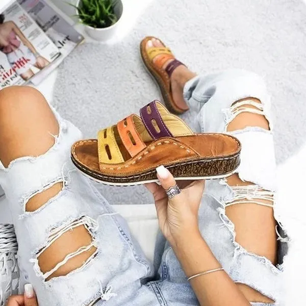 Summer Low Heels Sandals Open Toe Outdoor Slippers Slides Gladiator Wedge Slippers