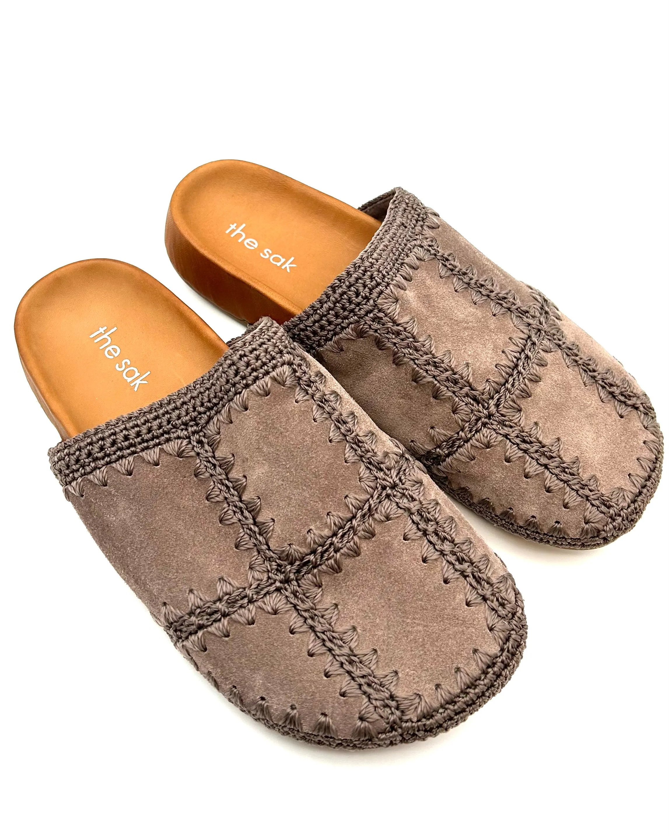 Taupe Leather & Crochet Clogs - Size 6
