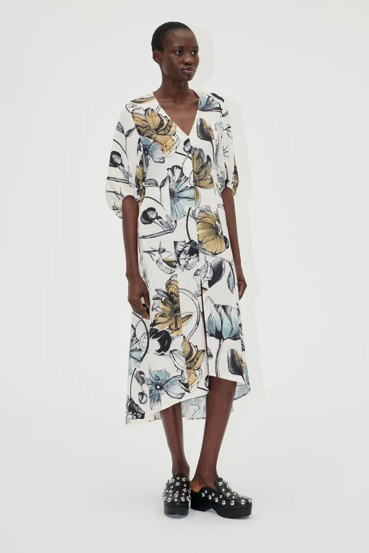 Three-Quarter Sleeve Midi Dress - Fine Line Poppies by Stine Goya