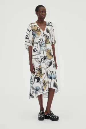 Three-Quarter Sleeve Midi Dress - Fine Line Poppies by Stine Goya