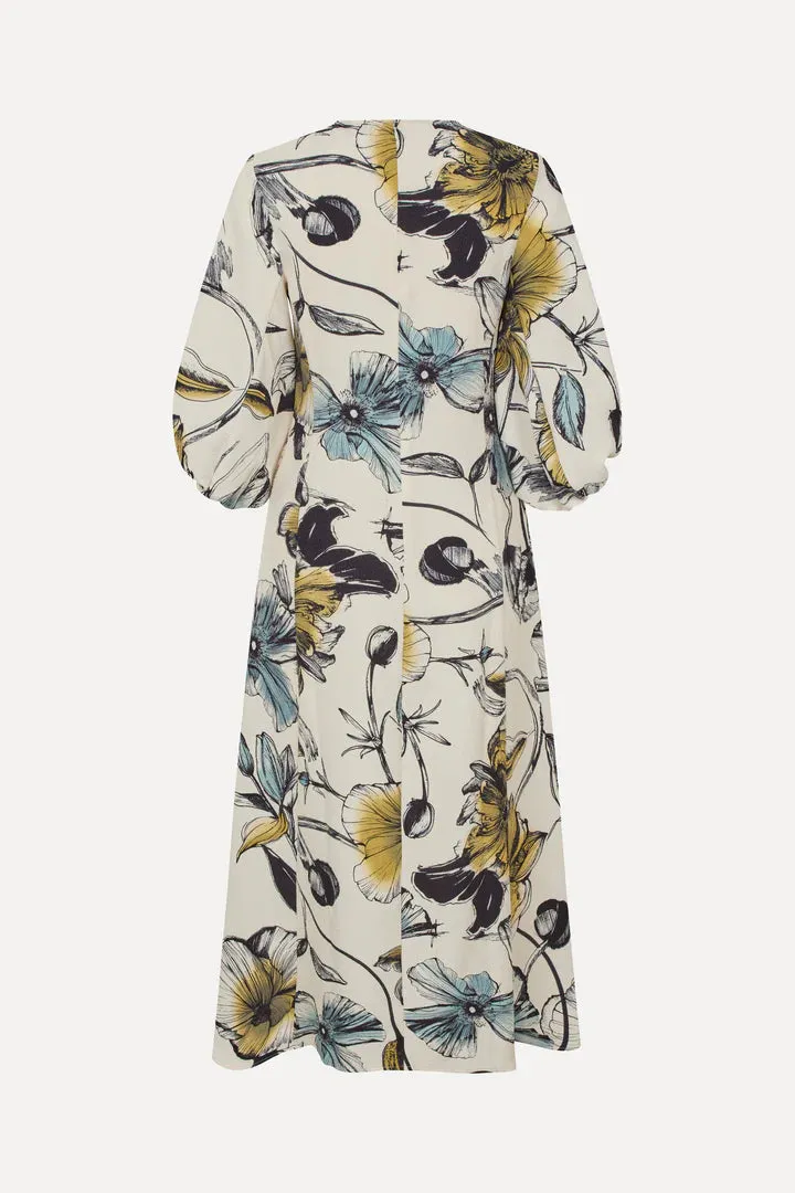 Three-Quarter Sleeve Midi Dress - Fine Line Poppies by Stine Goya