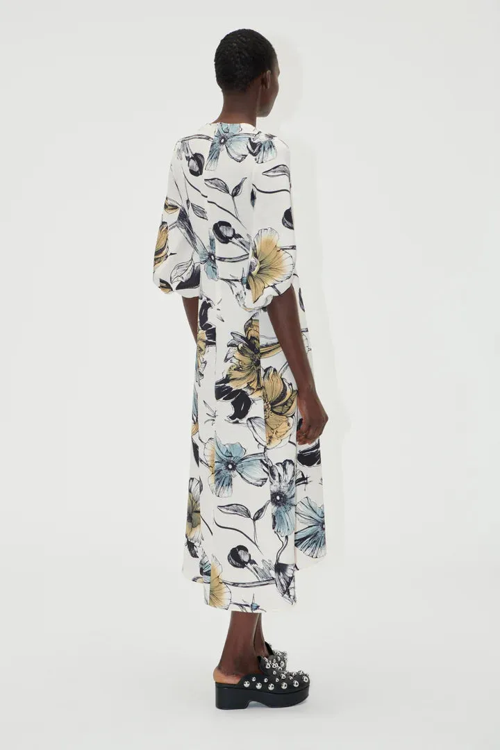 Three-Quarter Sleeve Midi Dress - Fine Line Poppies by Stine Goya