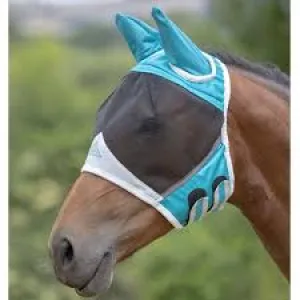 TKACC140-FULL-Teal Fly Mask Fine Mesh w/Ears