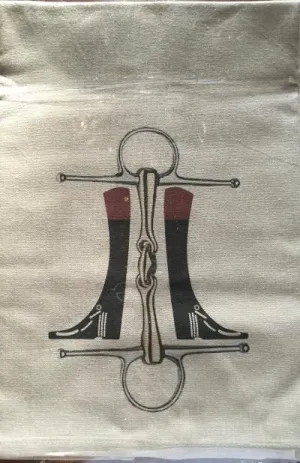 Towel Oatmeal Color Cotton Decorated with English Boots and Bit