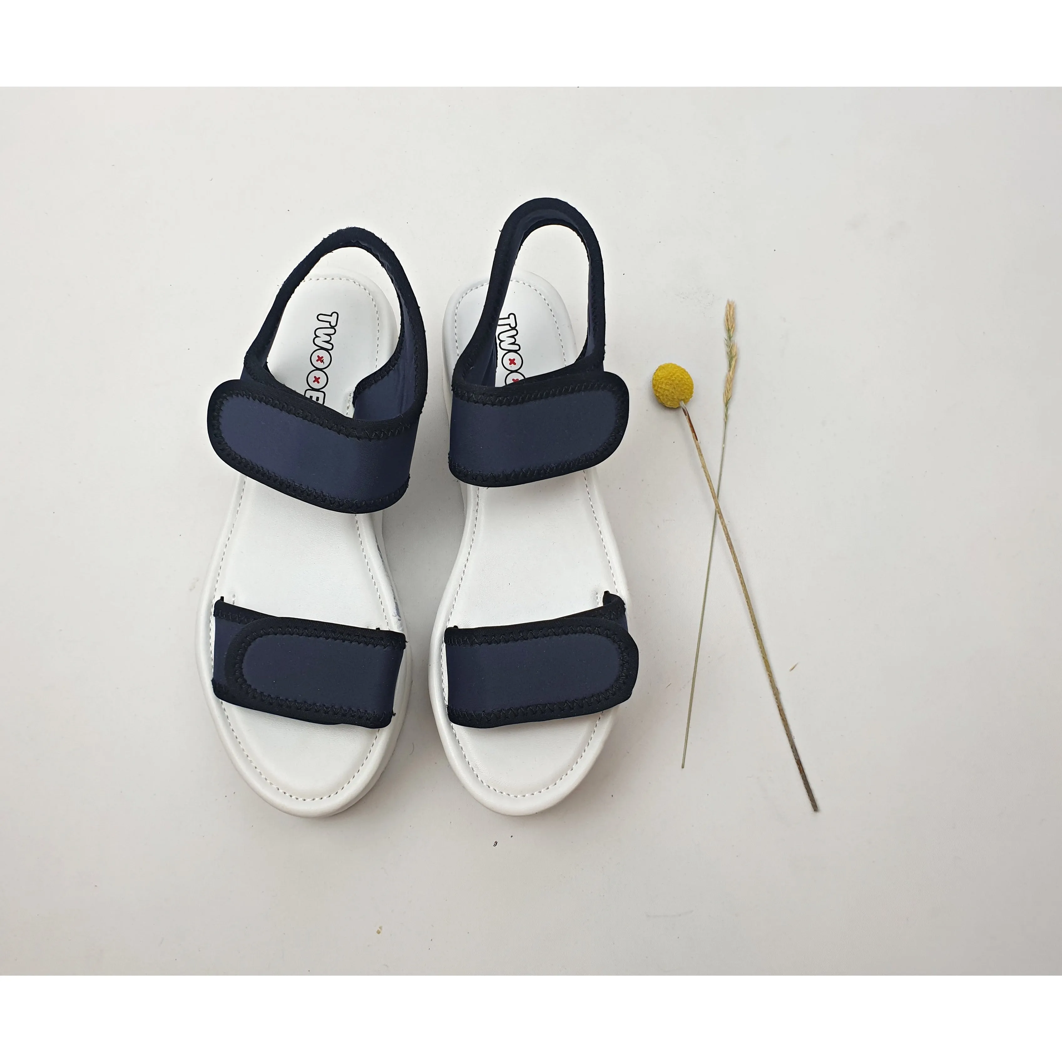 Twoobs navy fabric vegan friendly sandals with white platform sole size 37