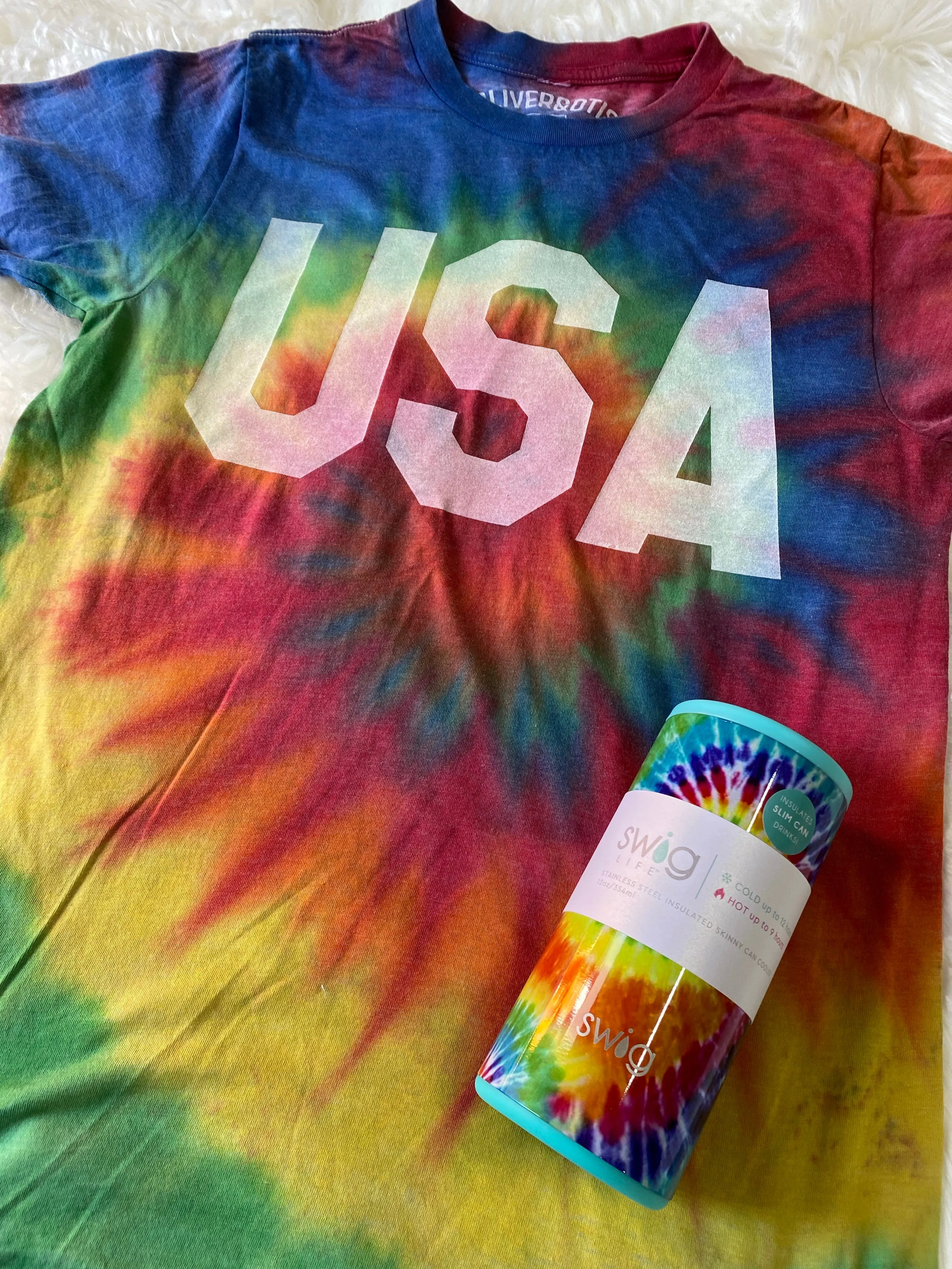 {ULTRA SOFT TIE DYE USA} Multi-Colored Acid Wash Crew Neck Tee