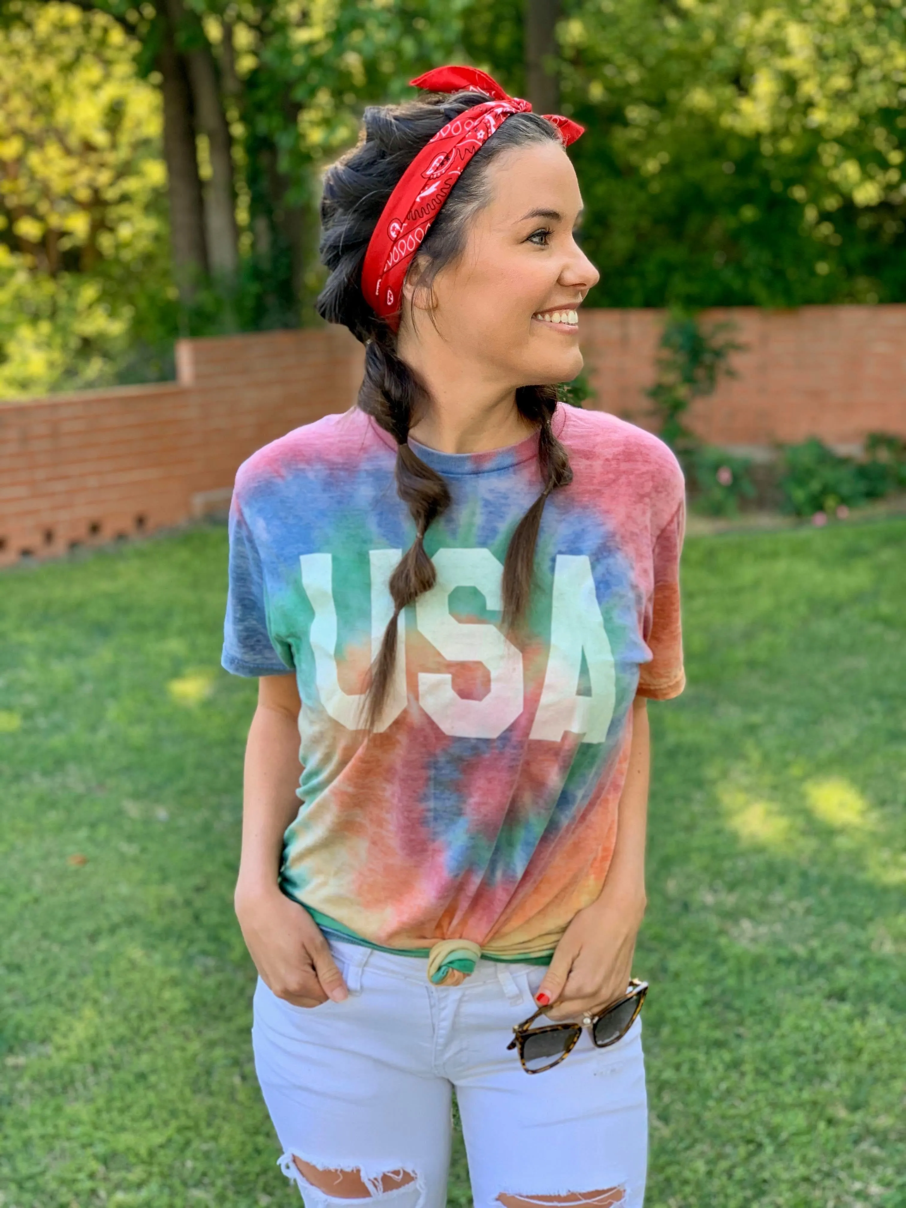 {ULTRA SOFT TIE DYE USA} Multi-Colored Acid Wash Crew Neck Tee