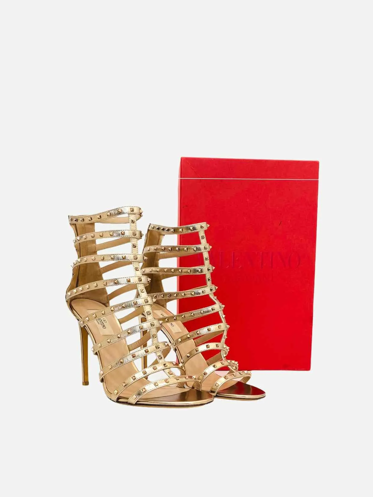 VALENTINO Rockstud Metallic Gold Heeled Sandals 41