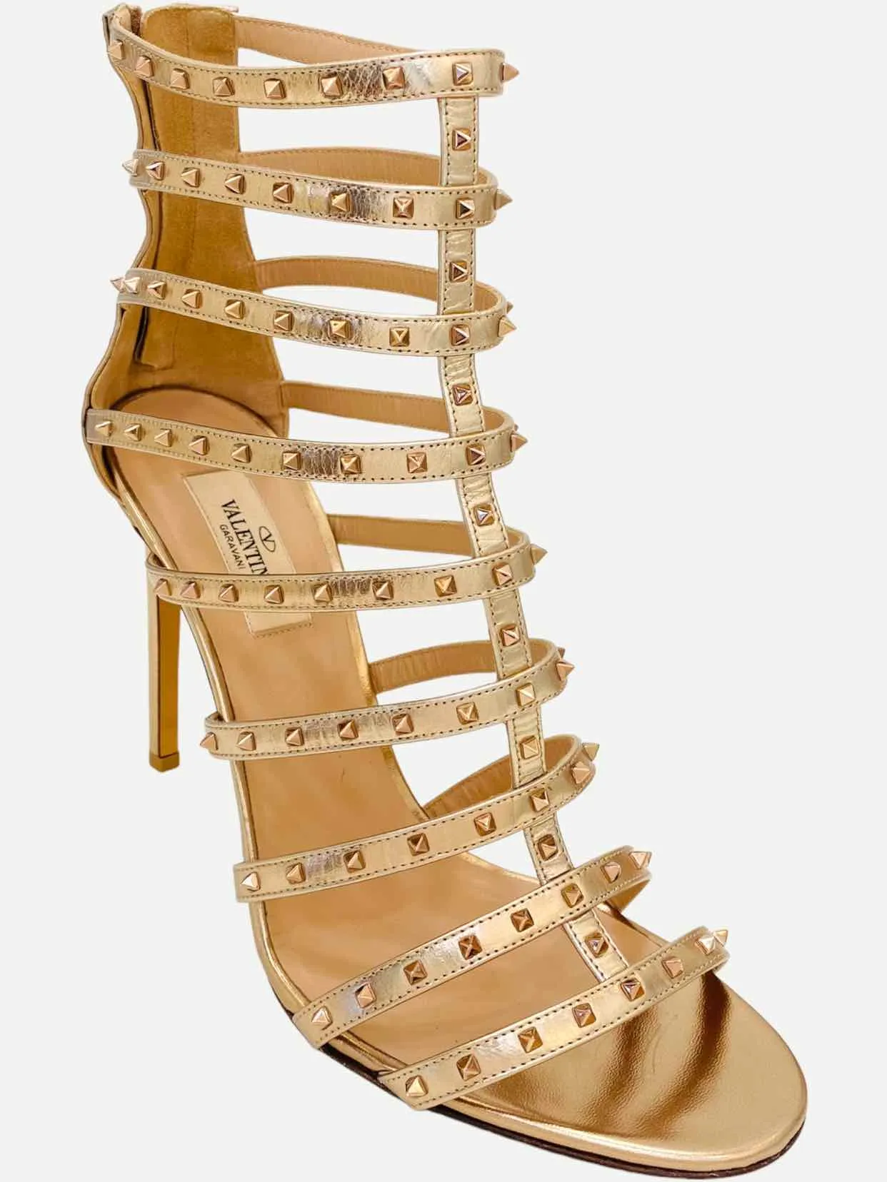 VALENTINO Rockstud Metallic Gold Heeled Sandals 41