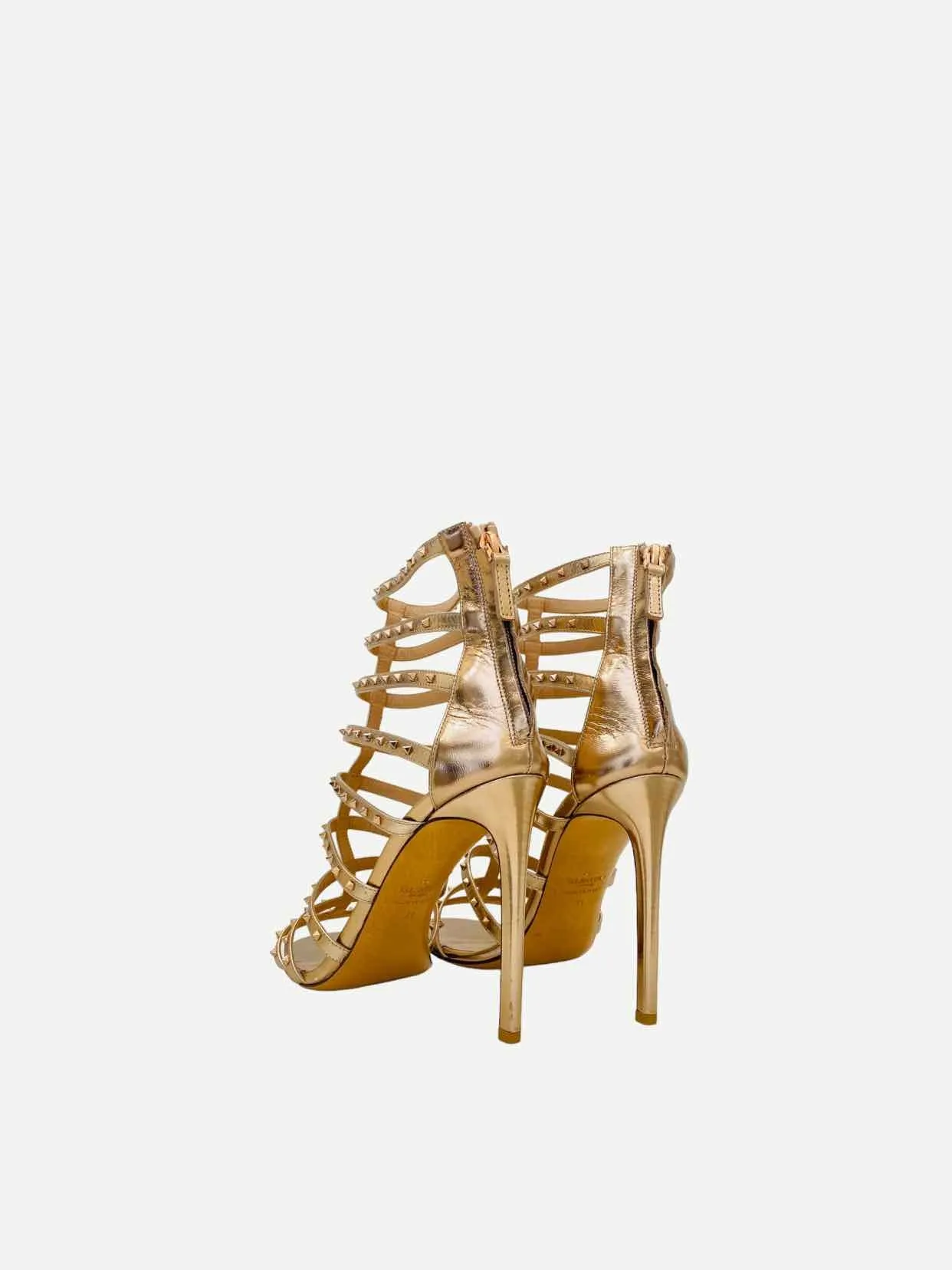 VALENTINO Rockstud Metallic Gold Heeled Sandals 41
