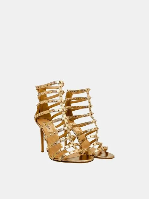 VALENTINO Rockstud Metallic Gold Heeled Sandals 41