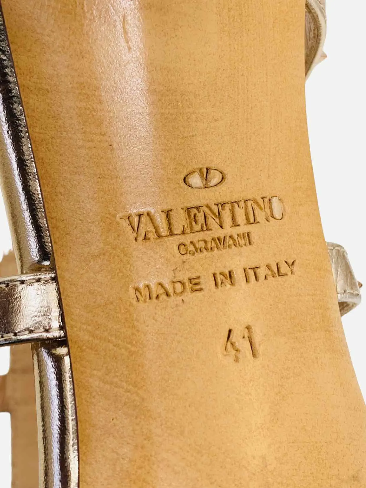 VALENTINO Rockstud Metallic Gold Heeled Sandals 41
