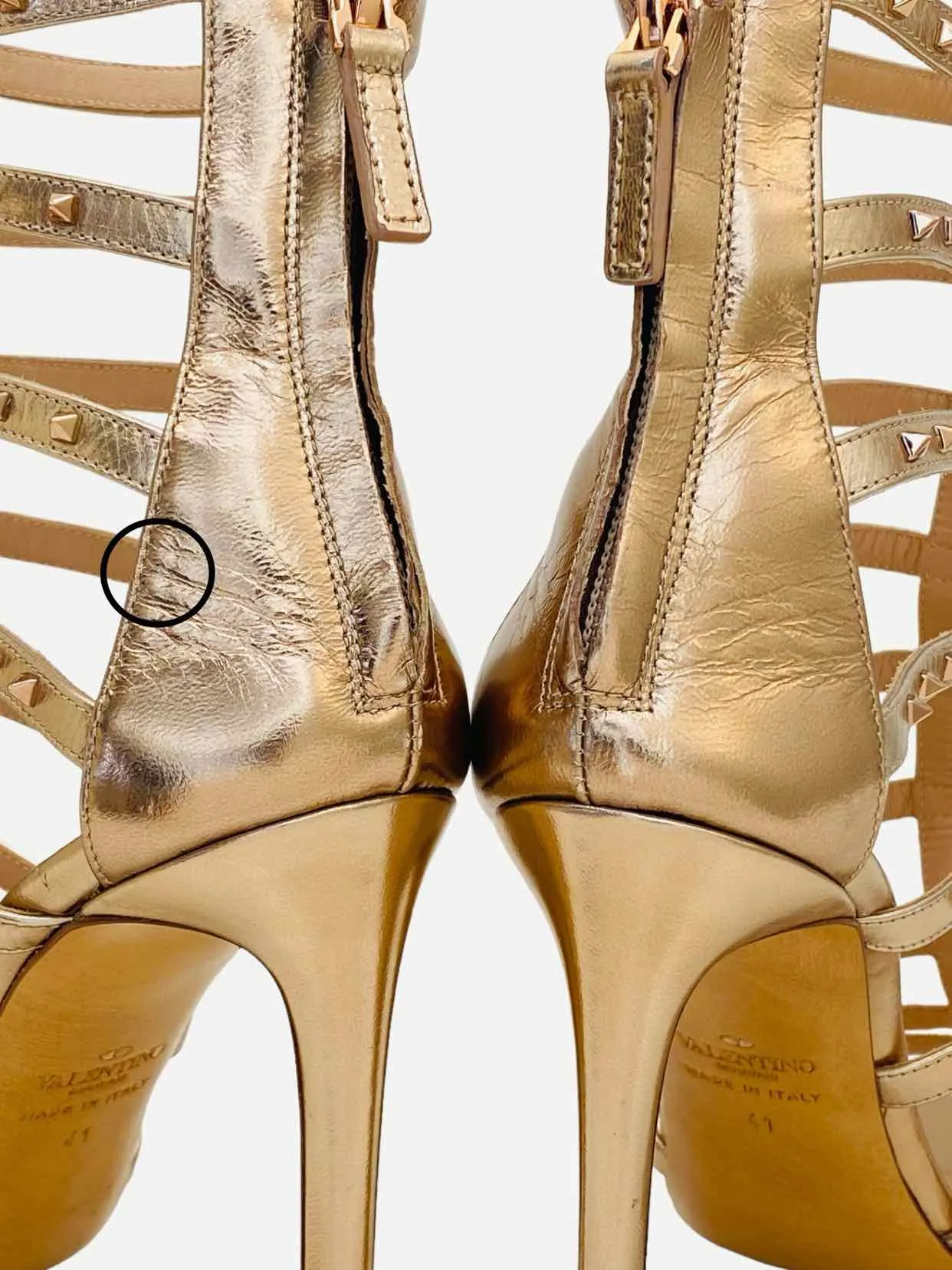 VALENTINO Rockstud Metallic Gold Heeled Sandals 41