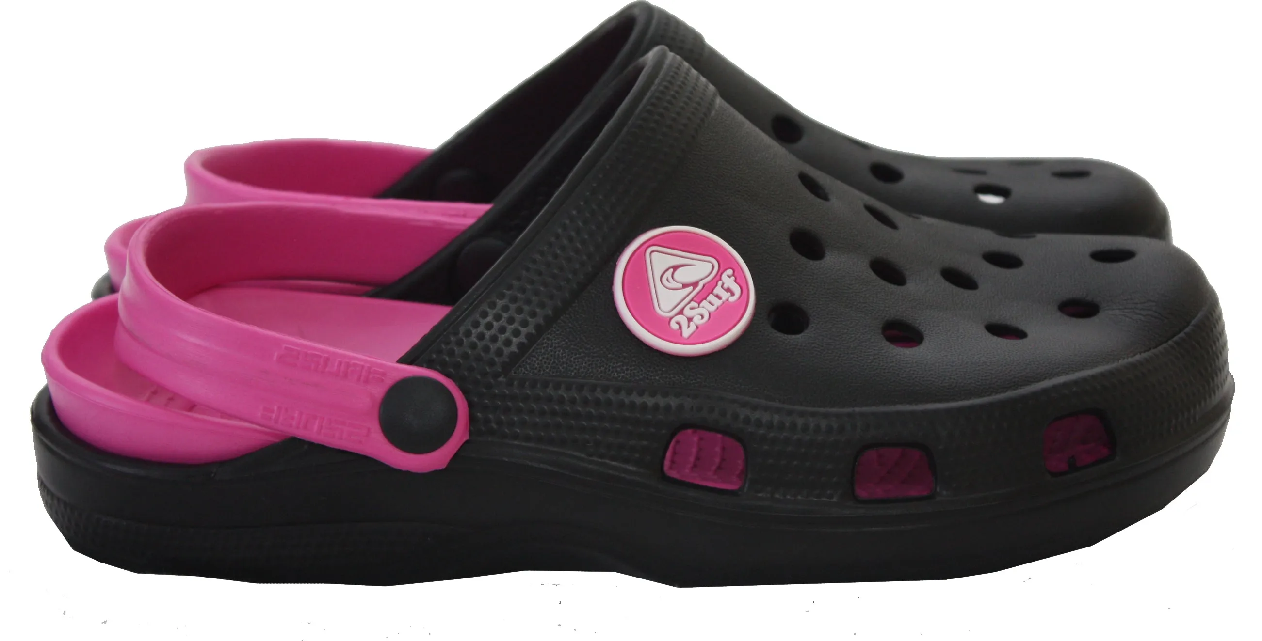 Womens Lightweight EVA Clogs Mules Flip Flops Summer Sandals Garden Beach Slippers Flat Shoes Black/Pink