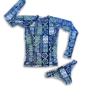 Womens Long Sleeve All-Over Print Rashguard and Bikini Set - Tiare No Te Mau Motu