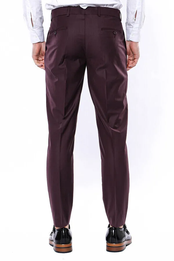 WSS Plain Burgundy Men Trousers  - Singen