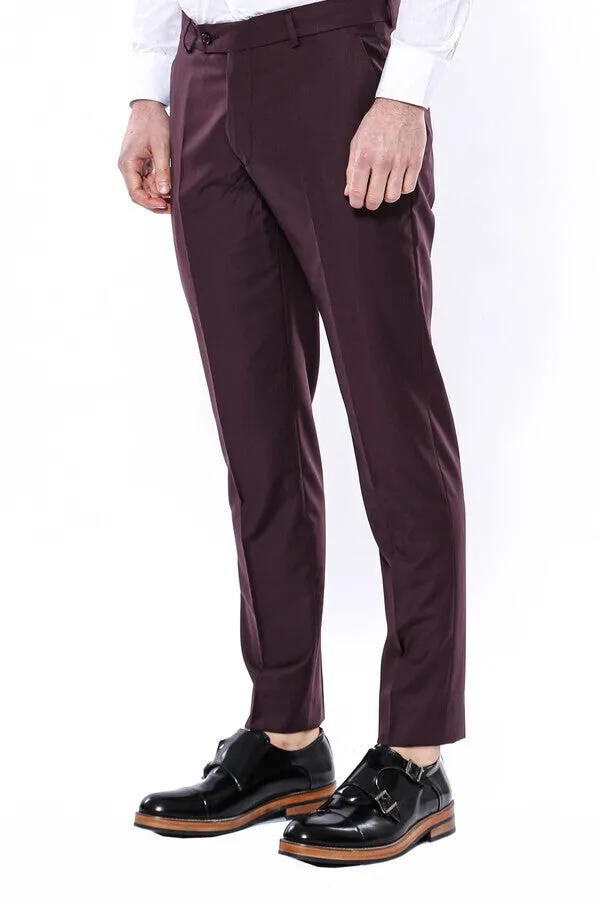 WSS Plain Burgundy Men Trousers  - Singen