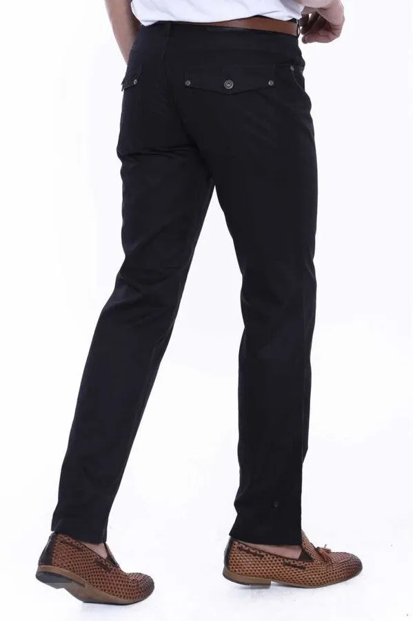 WSS Plain Covered Pockets Suede Black Men Pants  - Singen