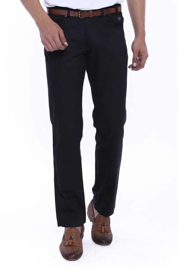 WSS Plain Covered Pockets Suede Black Men Pants  - Singen
