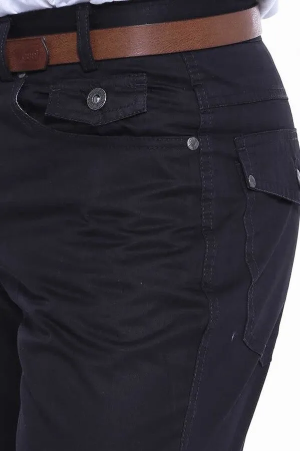WSS Plain Covered Pockets Suede Black Men Pants  - Singen