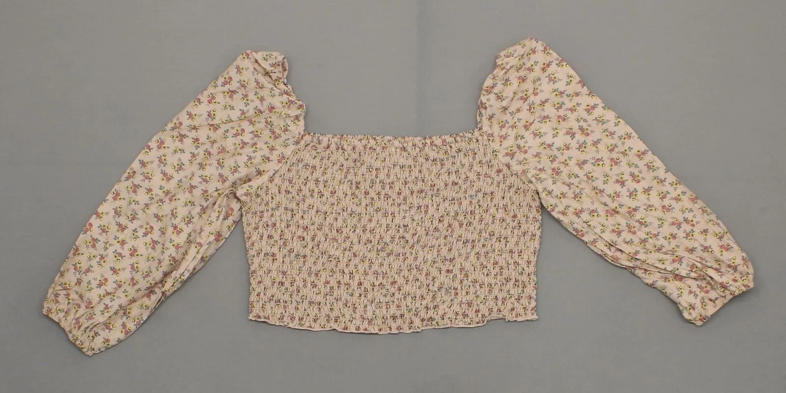 Xhilaration Women's Floral Print Square Neck Long Sleeve Smocked Blouse Top